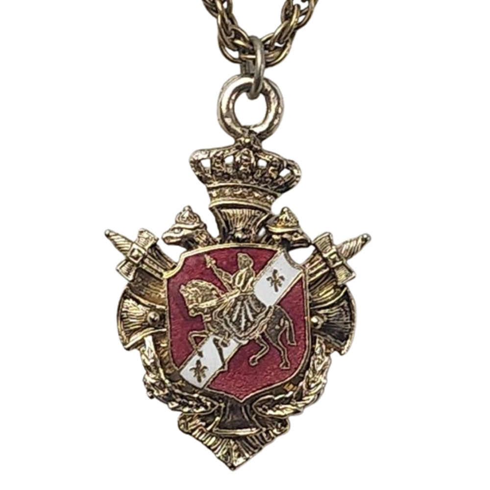 Vtg Dukes Of York  Enamel Knight Crown Heraldic Coat Arms PendantNecklace